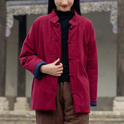 Buddha Stones Winter Solid Frog-Button Long Sleeve Cotton Women's Thermal Jacket With Pockets - FireBrick - US4-6，UK/AU8-10，EU36-38 (F) - image 18