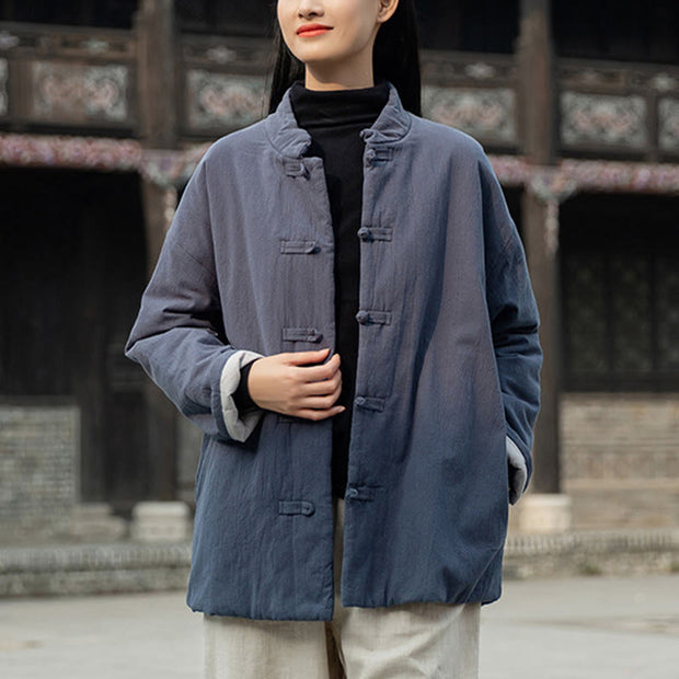 Buddha Stones Winter Solid Frog-Button Long Sleeve Cotton Women's Thermal Jacket With Pockets - image 26