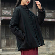 Buddha Stones Winter Solid Frog-Button Long Sleeve Cotton Women's Thermal Jacket With Pockets - image 13