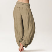 Buddha Stones Cotton Tan Solid Color Women's Elastic Waist Harem Pants - image 1