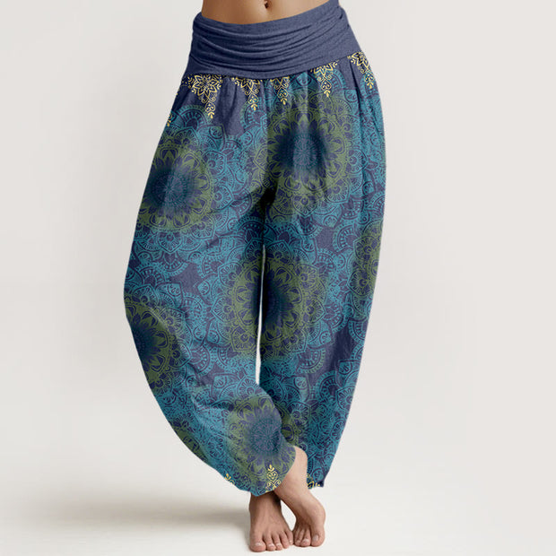 Buddha Stones Cotton Triangular Mandala Patterns Women's Elastic Waist Harem Pants - SteelBlue - US22，UK/AU26，EU54 (6XL) - image 7
