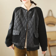 Buddha Stones Diamond Pattern Women's Long Sleeve Thickened Jacket With Pockets - Black - US8-10，UK/AU12-14，EU40-42 (2XL) - image 11