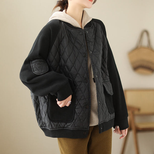 Buddha Stones Diamond Pattern Women's Long Sleeve Thickened Jacket With Pockets - image 14