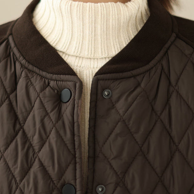 Buddha Stones Diamond Pattern Women's Long Sleeve Thickened Jacket With Pockets - image 6