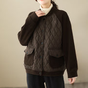 Buddha Stones Diamond Pattern Women's Long Sleeve Thickened Jacket With Pockets - image 2