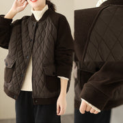 Buddha Stones Diamond Pattern Women's Long Sleeve Thickened Jacket With Pockets - image 10