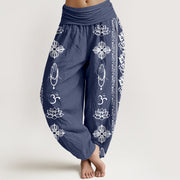 Buddha Stones Cotton Lotus Flowers Double Dorje Vajra Namaste Om Design Women's Elastic Waist Harem Pants - SteelBlue - US22，UK/AU26，EU54 (6XL) - image 14
