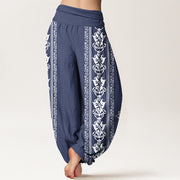 Buddha Stones Cotton Lotus Flowers Double Dorje Vajra Namaste Om Design Women's Elastic Waist Harem Pants - image 15