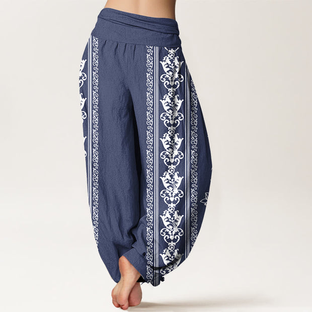 Buddha Stones Cotton Lotus Flowers Double Dorje Vajra Namaste Om Design Women's Elastic Waist Harem Pants - image 15