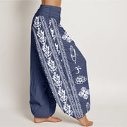 Buddha Stones Cotton Lotus Flowers Double Dorje Vajra Namaste Om Design Women's Elastic Waist Harem Pants - image 16
