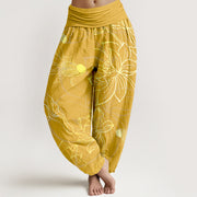 Buddha Stones Pure Cotton Lotus Leaf Koi Fish Women's Elastic Waist Harem Pants - Gold - US22，UK/AU26，EU54 (6XL) - image 11