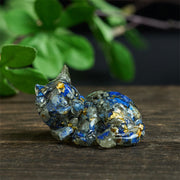 Buddha Stones Crystal Chip Epoxy Resin Small Cat Positive Decoration  - Lazurite Decorations(32*43*53mm) - image 0