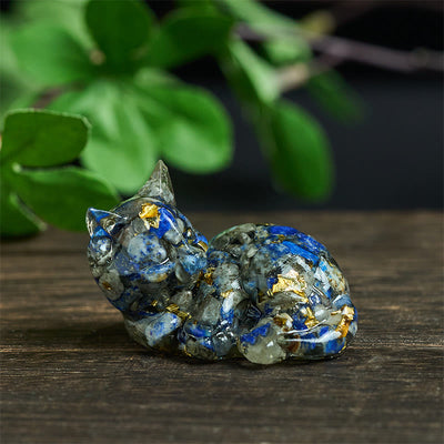 Buddha Stones Crystal Chip Epoxy Resin Small Cat Positive Decoration  - Lazurite Decorations(32*43*53mm) - image 0