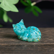 Buddha Stones Crystal Chip Epoxy Resin Small Cat Positive Decoration  - Aquamarine (32*43*53mm) - image 16