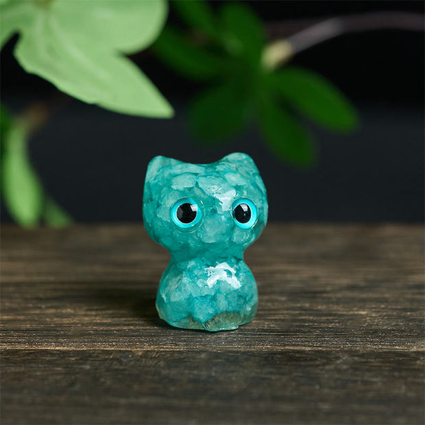 Buddha Stones Crystal Drip Resin Small Cat Purification Decoration Statue - Aquamarine(34*25*22mm) - image 15