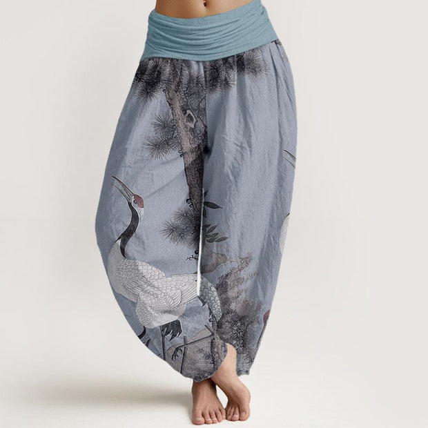 Buddha Stones Cotton Casual Red-crowned Crane Pine Tree Mountain Women's Elastic Waist Harem Pants - LightSteelBlue - US22，UK/AU26，EU54 (6XL) - image 7