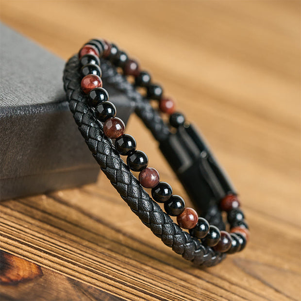 FREE Today: Fortune and Support Black Onyx Tiger Eye Titanium Steel Leather Bracelet - image 2