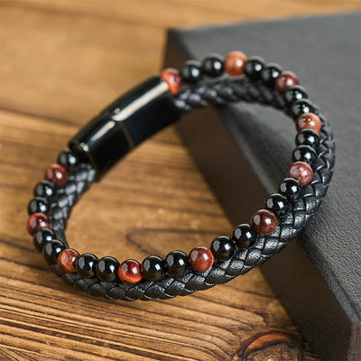 FREE Today: Fortune and Support Black Onyx Tiger Eye Titanium Steel Leather Bracelet - Red Tiger Eye(Wrist Circumference: 18-19cm) - image 0