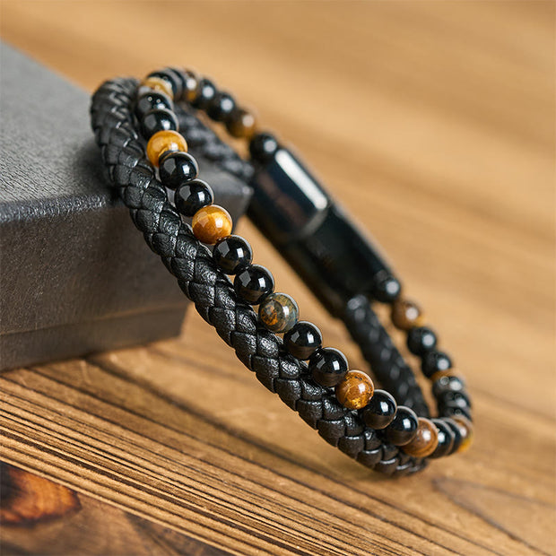 FREE Today: Fortune and Support Black Onyx Tiger Eye Titanium Steel Leather Bracelet - image 11