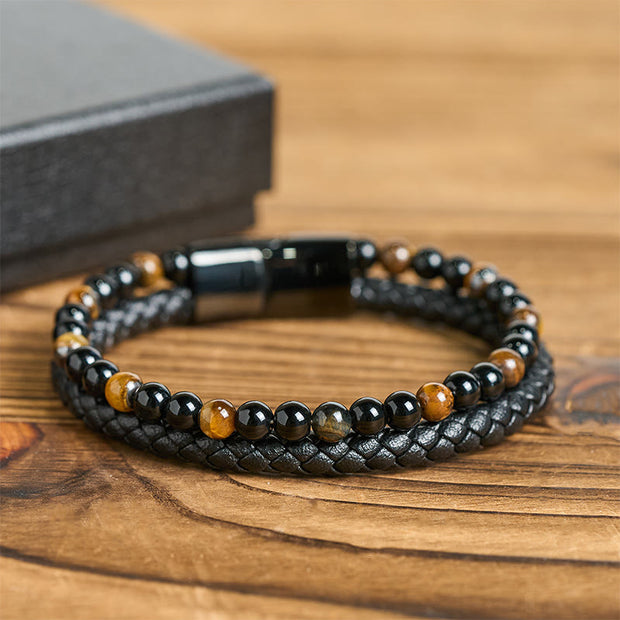 FREE Today: Fortune and Support Black Onyx Tiger Eye Titanium Steel Leather Bracelet - image 10