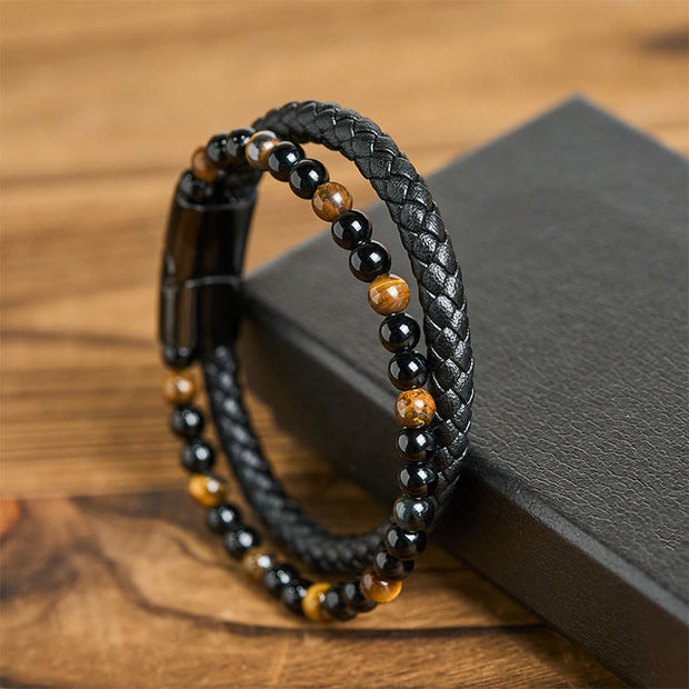 FREE Today: Fortune and Support Black Onyx Tiger Eye Titanium Steel Leather Bracelet - image 12