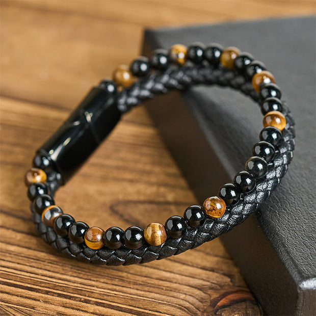 FREE Today: Fortune and Support Black Onyx Tiger Eye Titanium Steel Leather Bracelet - Yellow Tiger Eye(Wrist Circumference: 18-19cm) - image 9