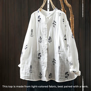 Buddha Stones Floral Embroidery Buttons Down Long Sleeve Women's Cotton Shirt - image 4