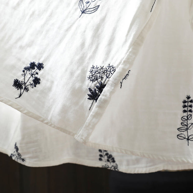 Buddha Stones Floral Embroidery Buttons Down Long Sleeve Women's Cotton Shirt - image 13