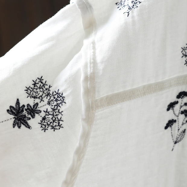 Buddha Stones Floral Embroidery Buttons Down Long Sleeve Women's Cotton Shirt - image 11