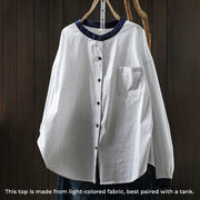 Buddha Stones Plaid Contrasting Buttons Down Long Sleeve Women's Cotton Shirt - White - US4-6，UK/AU8-10，EU36-38 (F) - image 3