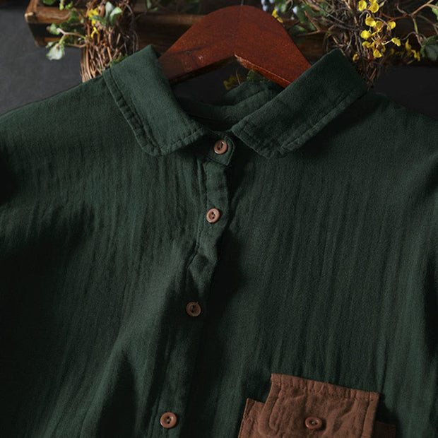 Buddha Stones Fall Contrasting Pocket Buttons Down Long Sleeve Women's Cotton Shirt - image 4