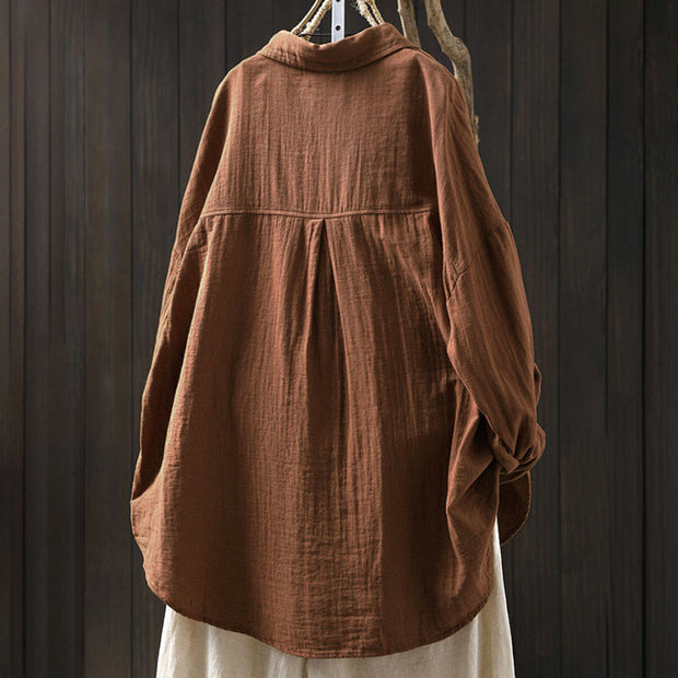 Buddha Stones Fall Contrasting Pocket Buttons Down Long Sleeve Women's Cotton Shirt - image 15