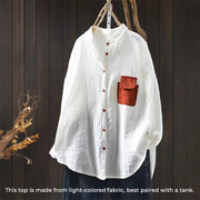 Buddha Stones Fall Contrasting Pocket Buttons Down Long Sleeve Women's Cotton Shirt - image 12