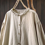 Buddha Stones Spring Small Plaid Buttons Down Long Sleeve Women's Cotton Shirt - image 14