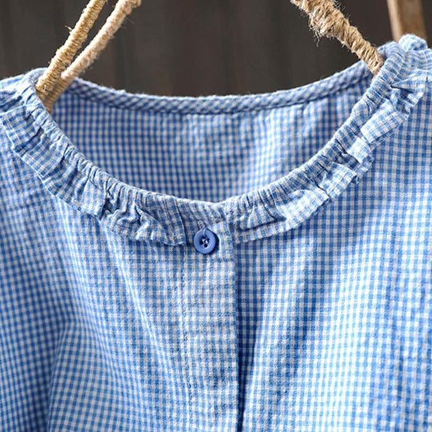 Buddha Stones Spring Small Plaid Buttons Down Long Sleeve Women's Cotton Shirt - image 4