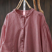 Buddha Stones Spring Small Plaid Buttons Down Long Sleeve Women's Cotton Shirt - image 18