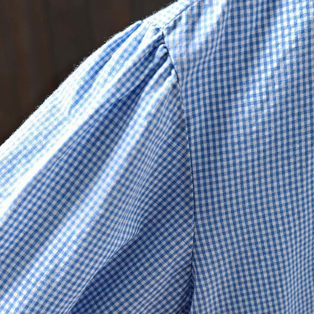 Buddha Stones Spring Small Plaid Buttons Down Long Sleeve Women's Cotton Shirt - image 7