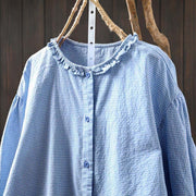 Buddha Stones Spring Small Plaid Buttons Down Long Sleeve Women's Cotton Shirt - image 2