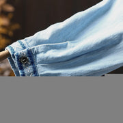 Buddha Stones Geometry Floral Embroidery Cotton Denim Half Buttons Long Sleeve Women's Shirt - image 10