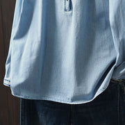 Buddha Stones Geometry Floral Embroidery Cotton Denim Half Buttons Long Sleeve Women's Shirt - image 12