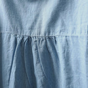 Buddha Stones Geometry Floral Embroidery Cotton Denim Half Buttons Long Sleeve Women's Shirt - image 7