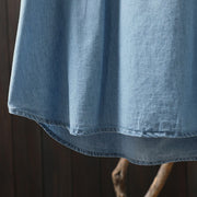 Buddha Stones Geometry Floral Embroidery Cotton Denim Half Buttons Long Sleeve Women's Shirt - image 13