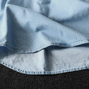 Buddha Stones Geometry Floral Embroidery Cotton Denim Half Buttons Long Sleeve Women's Shirt - image 14