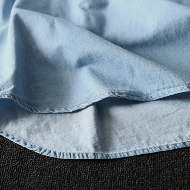 Buddha Stones Geometry Floral Embroidery Cotton Denim Half Buttons Long Sleeve Women's Shirt - image 14