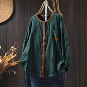 Buddha Stones Spring Contrasting Buttons Down Long Sleeve Women's Cotton Shirt - SeaGreen - US4-6，UK/AU8-10，EU36-38 (F) - image 0