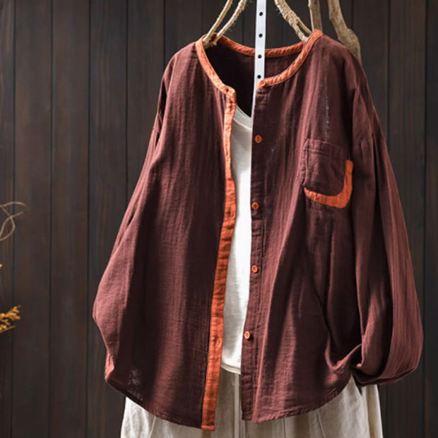 Buddha Stones Spring Contrasting Buttons Down Long Sleeve Women's Cotton Shirt - Peru - US4-6，UK/AU8-10，EU36-38 (F) - image 16