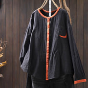 Buddha Stones Spring Contrasting Buttons Down Long Sleeve Women's Cotton Shirt - Black - US4-6，UK/AU8-10，EU36-38 (F) - image 14