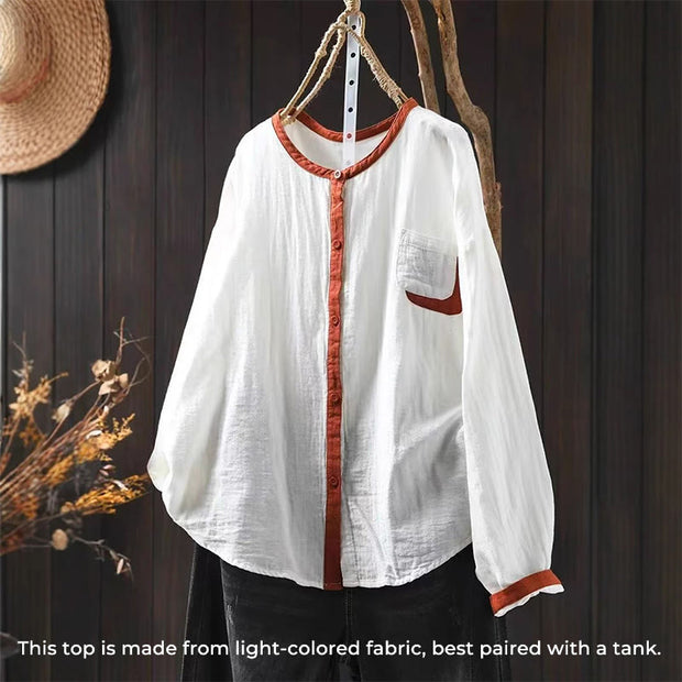 Buddha Stones Spring Contrasting Buttons Down Long Sleeve Women's Cotton Shirt - image 3