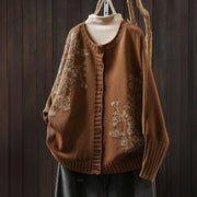 Buddha Stones Floral Buttons Cotton Women's Long Batwing Sleeve Knitted Cardigan - Peru - US4-6，UK/AU8-10，EU36-38 (F) - image 2