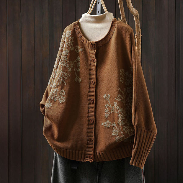 Buddha Stones Floral Buttons Cotton Women's Long Batwing Sleeve Knitted Cardigan - Peru - US4-6，UK/AU8-10，EU36-38 (F) - image 2